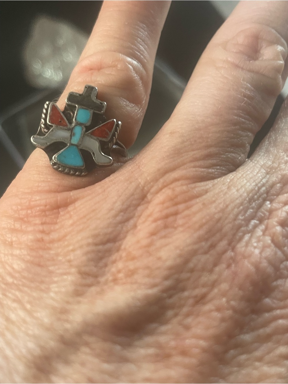 RARE! Old Pawn Native American knifewing katchina inlaid necklace & ring set!🤠 - Picture 11 of 13